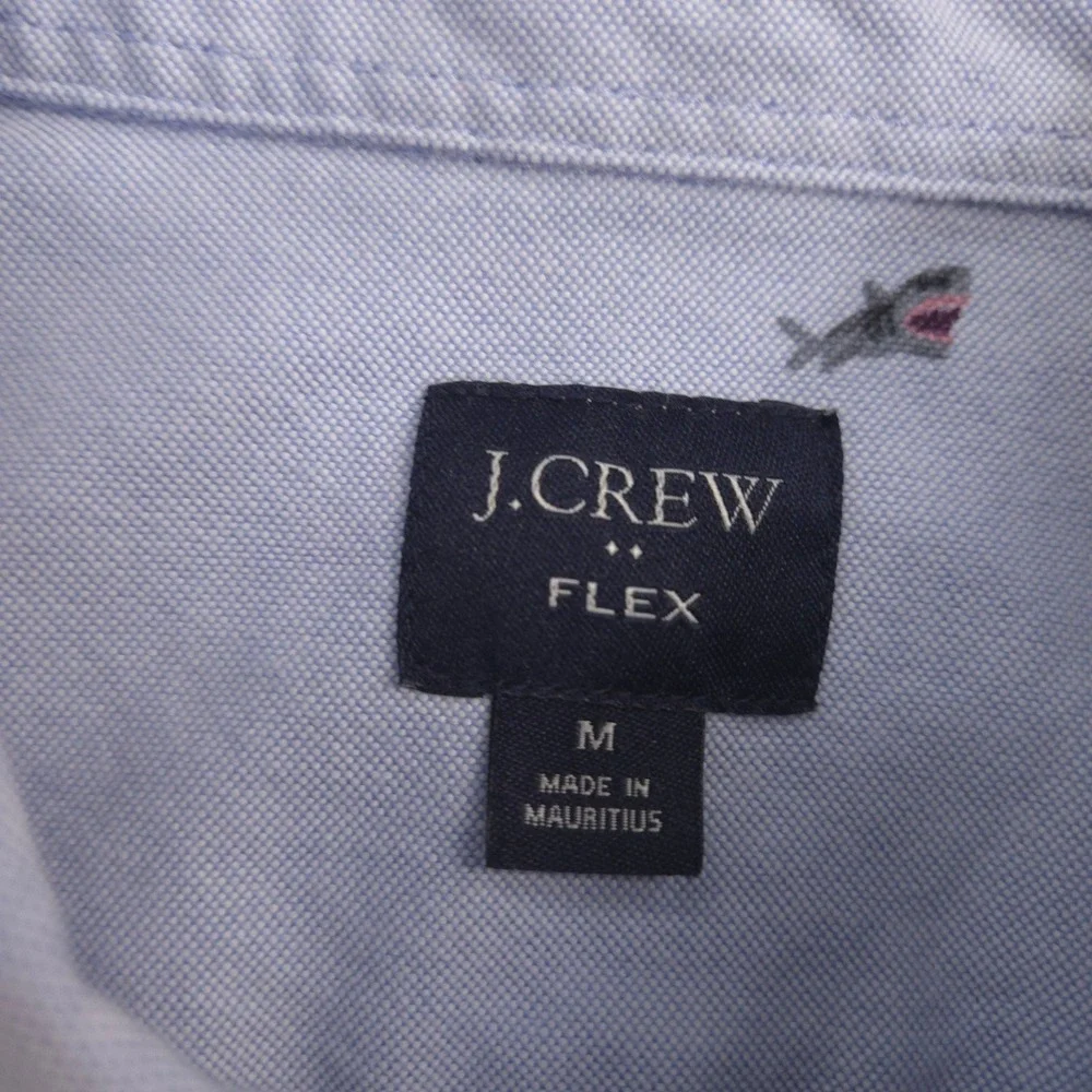 J Crew Oxford Shirt Mens M Blue Embroidered Great White Sharks Flex Short Sleeve